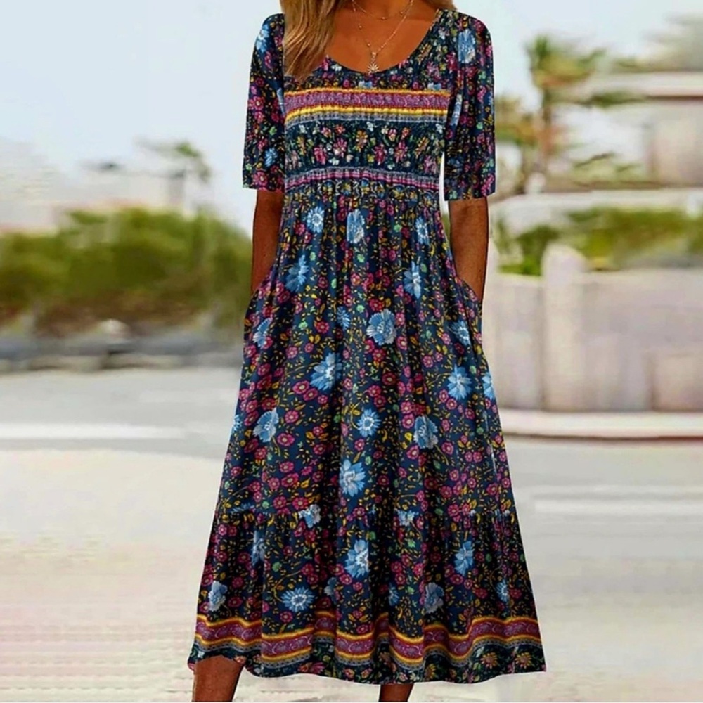 Floral Bohemian Maxi Dress - Multicolor